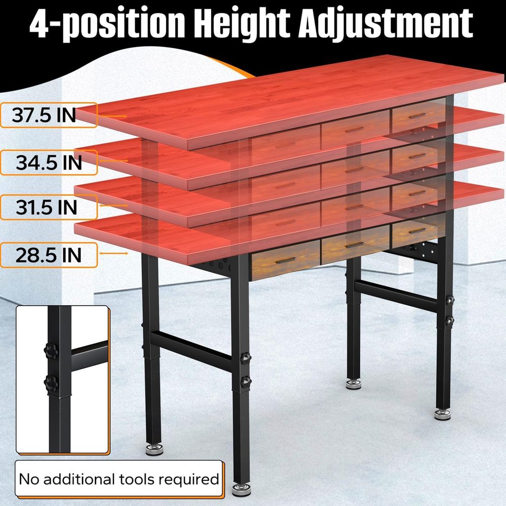 60in Adjustable Height Workben - Workbench Woodworking review and price