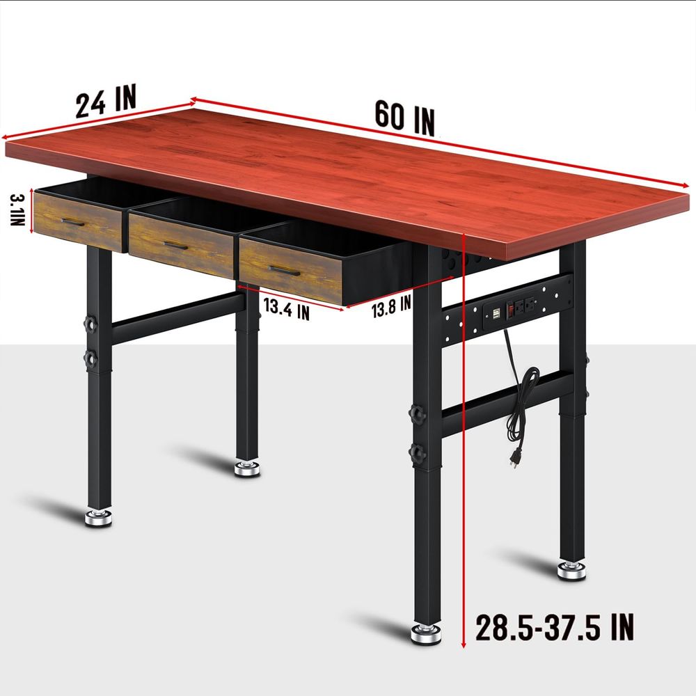60in Adjustable Height Workben - Workbench Woodworking review and price
