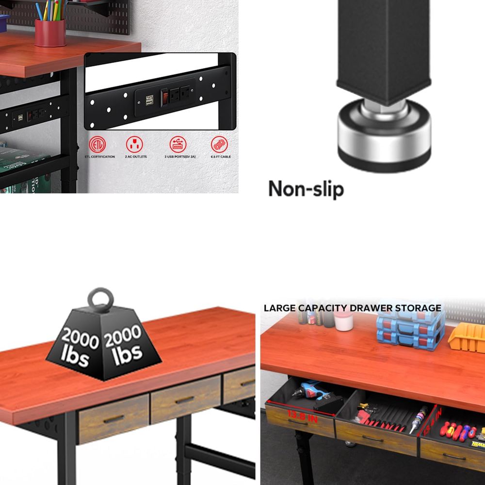 60in Adjustable Height Workben - Workbench Woodworking review and price
